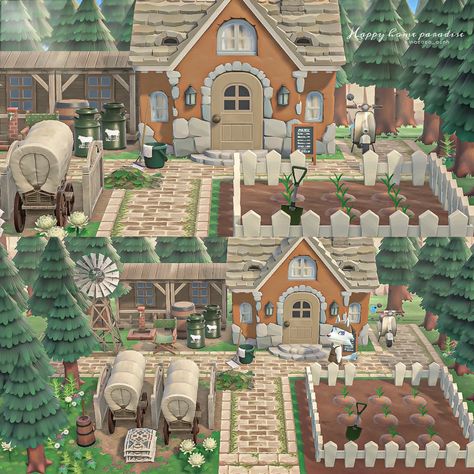 Acnh Scottish Island, Animal Crossing Small Town, Acnh Scandinavian, Animal Crossing Farmcore, Animal Crossing House Exterior, Acnh Farm Ideas, Acnh Villagers Homes Layout, Animal Crossing Farm, Acnh Western