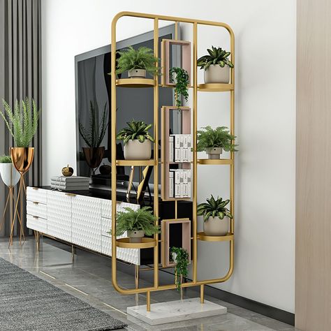 Book Shelf As Room Divider, Plants Entryway, Plant Room Divider, Entryway Divider, Bookshelf Room Divider, Room Divider Shelves, Metal Room Divider, Bookshelf Display, Decorative Room Dividers