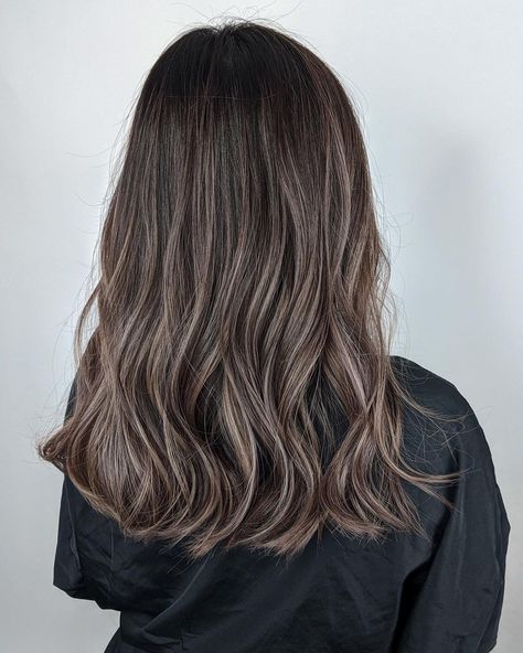 Tammy on Instagram: “D I M E N S I O N A L Is her colour dark or light? Though she looks like a overall dark brown, she is actually very light! We left her…” Brunette Hair With Cool Tone Highlights, Cool Tone Highlights Brunettes, Cool Toned Highlights Brunettes, Hair Ash Brown, Balayage Asian Hair, Warm Hair Color, Hair Color Asian, Hair Facts, Wedding Hair Colors