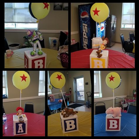 Boy Story Baby Shower Theme Centerpieces, Toy Story Baby Shower Games, It’s A Boy Story Baby Shower Ideas, Toy Story Baby Shower Centerpieces, Toy Story Birthday Centerpieces, Toy Story Centerpieces Diy, Its A Boy Story Baby Shower Ideas, Toy Story Centerpieces Ideas, Boy Story Baby Shower Theme