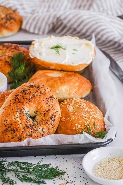 Vegan Bagels Recipe (Easy, Soft and Crispy!) | The Picky Eater Yogurt Flatbread Recipe, Vegan Bagels, Yogurt Flatbread, Bagel Recipe Easy, Vegan Bagel, Bagels Recipe, Easy Brunch Recipes, Vegan Cheddar, Vegan Cream