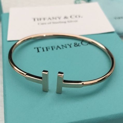 Tiffany & Co. T Rose Gold Bracelet Tiffany Co Jewelry, Tiffany And Co, Rose Gold Bracelet, Matching Bracelets, Tiffany & Co., Gold Bracelet, Bangles, Rose Gold, I Want