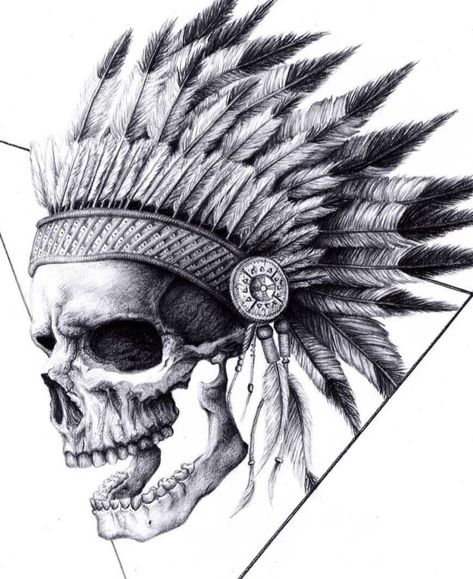 Indian Headdress Tattoo, Mascara Oni, Indian Skull Tattoos, Geometric Arrow Tattoo, Headdress Tattoo, Black Skulls Wallpaper, Best Neck Tattoos, Line Tattoo Ideas, American Indian Tattoos