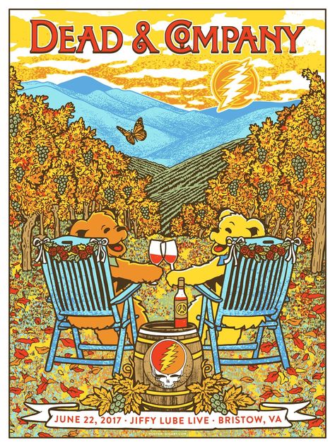 Dead & Company - Bristow, VA 6/22/17 Grateful Dead Quotes, Pixie Tattoo, Grateful Dead Poster, Grateful Dead Bears, Dirty Hippie, Concert Poster Design, The Gorge, Vintage Poster Design, Dead And Company