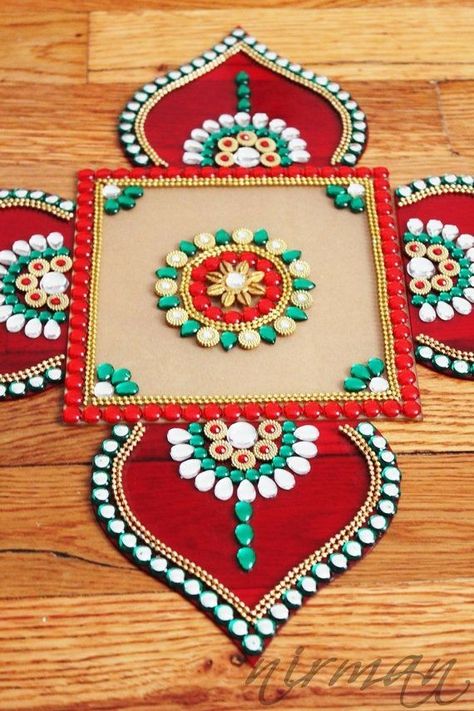 Rajasthani Craft, Rangoli Decoration, Festival Packing, Acrylic Floor, Diwali Decoration Ideas, Kundan Rangoli, Indian Wedding Decor, Acrylic Rangoli, Diwali Decorations At Home