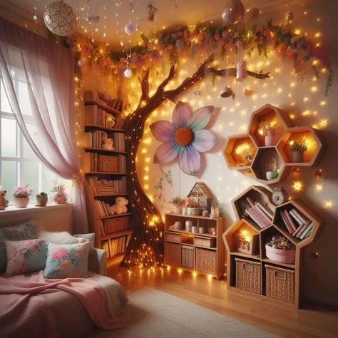 70 Fairy Bedroom Ideas: Enchanting Styles for Magical Spaces (Updated) - Diy Fairy Wall Decor, Fairy Corner Bedroom, Enchanted Forest Aesthetic Room, Fantasy Room Ideas Diy, Fairy Garden Bedroom Ideas Kids Rooms, Fairy Living Room Aesthetic, Fairy Tale Bedroom Ideas, Fairy Room Ideas Kids, Fairy Room Decor Bedroom Ideas