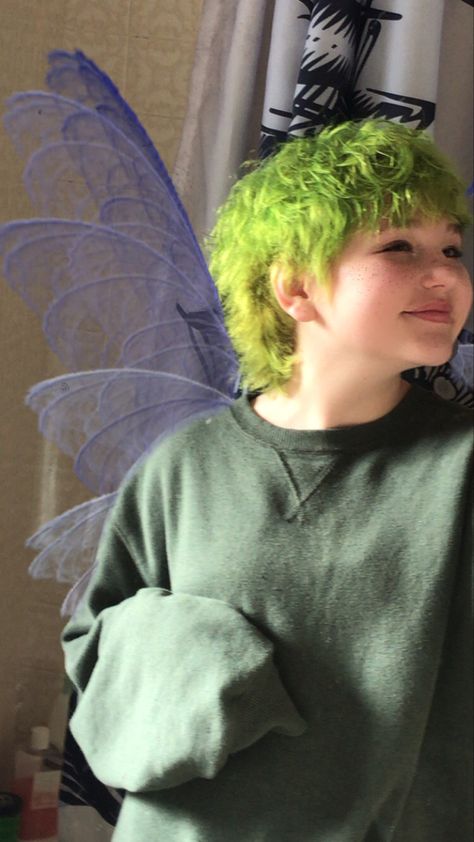 Green Short Hair Men, Green Mullet Hair, Green Short Hair, Short Curly Green Hair, Green Mullet, Dyed Curly Hair Green, Short Fluffy Green Hair, Short Green Hair, Green Hair Aesthetic Grunge