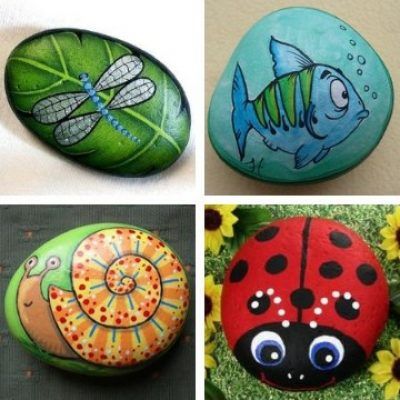 piedras pintadas de animales jardin Happy Stone, Stone Paint, Painted Pebbles, Story Stones, Rock Painting Ideas, Art & Craft Paint, Painted Rocks Diy, Stones Throw, Rock Painting Ideas Easy