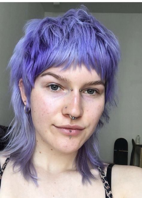 Lavender Mullet, Pixie Mullet, Bridge Piercing, Mullet Haircut, Haircut Inspiration, Punk Hair, Dull Hair, Alternative Hair, Haircut And Color