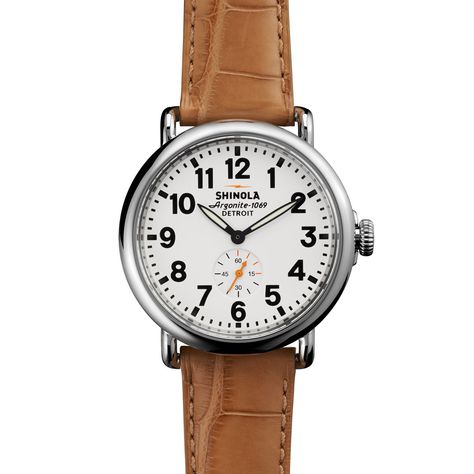 THE RUNWELL 41mm Shinola Detroit, Analog Watches, White Dial Watch, Every Day Carry, Telling Time, Analog Watch, Leather Watch Bands, Bezel Diamond, White Dial