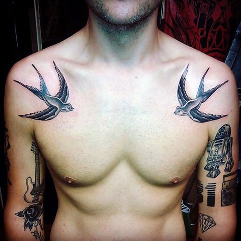 Sparrow Tattoos for Men - Ideas and Inspiration for Guys Mens Swallow Tattoo, Golondrinas Tattoo, Sparrow Tattoos, Traditional Swallow Tattoo, Swallow Tattoos, Sparrow Tattoo Design, Swallow Tattoo Design, Swallow Bird Tattoos, Bird Tattoo Men