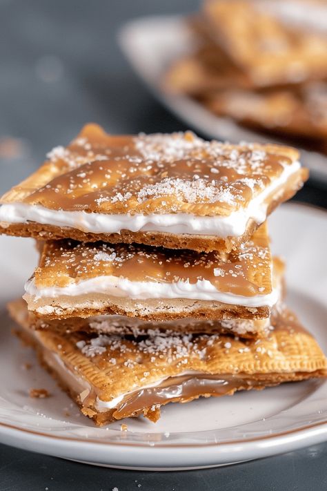 Smores Cracker Candy, Healthier Holiday Treats, Cracker Recipes Appetizers, Coconut Crispy Rollers Recipe, Kabob Desserts, Churro Cracker Toffee, Savory Smores Ideas, Sweet Saltine Cracker Recipe, Churro Cracker Candy