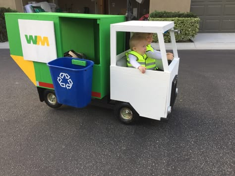 Garbage Truck Wagon Costume, Recycling Truck Costume, Trash Truck Halloween Costume, Halloween Wagon Ideas, Garbage Truck Costume, Truck Halloween Costume, Halloween Wagon, Wagon Costume, Truck Costume