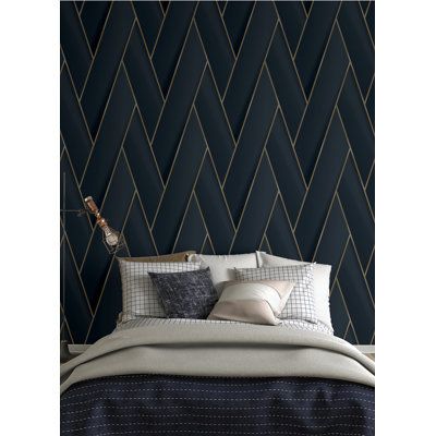 Instantly refresh the look of your space with this sleek and elegant wallpaper. It's crafted from textured vinyl with a shiny, metallic finish that's sure to catch the eye, and it showcases an angular herringbone drop-match pattern. This non-pasted wallpaper has a traditional installation process, so make sure to pick up wallpaper supplies. And when you're ready for a change, just peel it off. This wallpaper comes in rolls of 57.48 sq. ft. - we recommend measuring your room to see how much you n Brewster Wallpaper, Herringbone Wallpaper, Navy Wallpaper, Herringbone Design, Manhattan Comfort, Metallic Wallpaper, Teen Bedding, Geometric Wallpaper, Accent Wallpaper