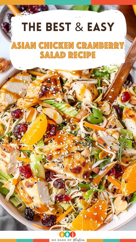 Asian Chicken Cranberry Salad Recipe, Asian Chicken Cranberry Salad, Recipe With Coleslaw, Chicken Cranberry Salad, Chinese Salads, Easy Asian Chicken, Best Spaghetti Recipe, Crunchy Coleslaw, Chicken Cranberry