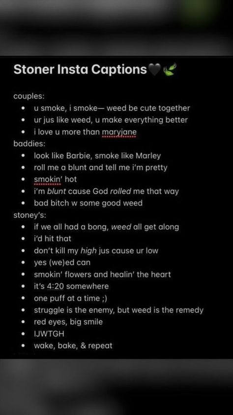 Stoner Captions 😮‍💨 in 2022 | Stoner insta captions, Smoking weed, School organization notes Smoker Username Ideas, Grunge Insta Captions, High Captions, Insta Notes Ideas Toxic Short, Grunge Captions, Trippy Captions, Gangsta Captions, Shady Captions, Toxic Captions