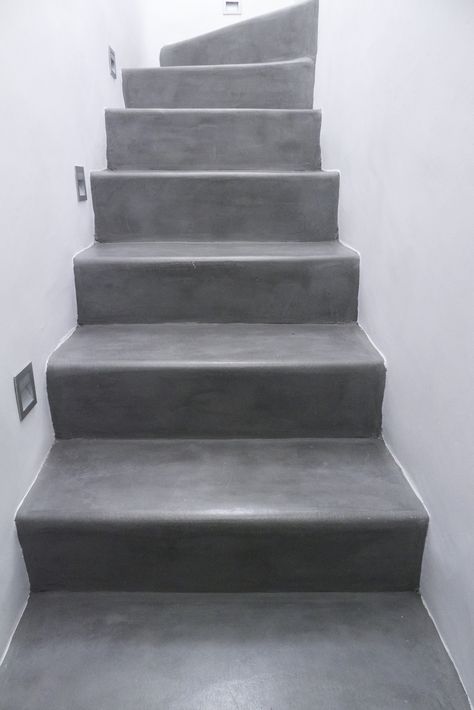 Cement floor in a villa in Mykonos Cement Stairs Indoor, Cement Stairs, Stairs Interior, Stairs Colours, Concrete Stairs, Stairs Design Modern, Basement Stairs, Cement Floor, Grey Tiles