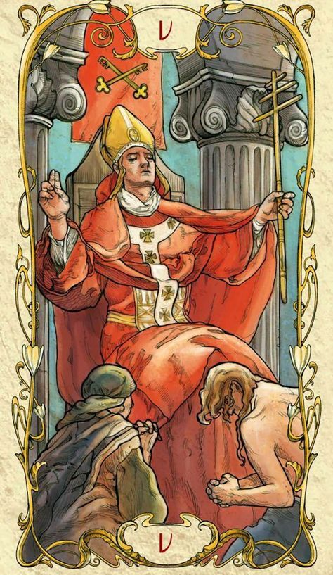 Tarot Mucha, Alfons Maria Mucha, Art Deco Artwork, Tarot Magic, Alfons Mucha, The Hierophant, Tarot Major Arcana, Tarot Cards Art, Tarot Card Decks