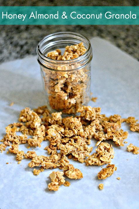 A simple and easy recipe for homemade honey almond and coconut granola using ingredients that can be found in most pantries. Honey Almond Granola, Almond Butter Recipes, Granola Recipe Healthy, Coconut Sauce, Honey Almonds, Granola Healthy, Granola Recipes, Homemade Granola, Sem Lactose