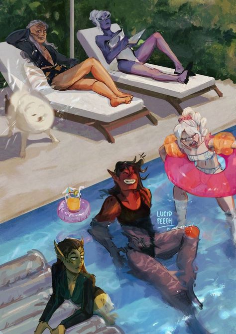 Girls Pool Party, Baldur's Gate 3, Baldur's Gate, Modern Fantasy, Urban Fantasy, Video Game Art, Fantasy Games, Anime Demon, Pool Party