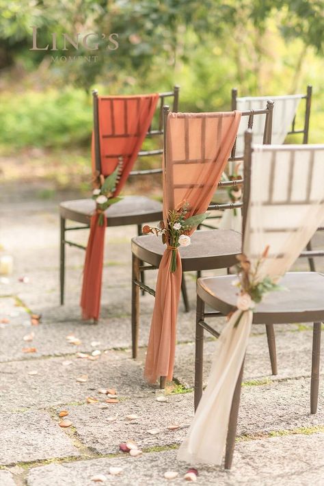 Draping Decor, Shades Of Terracotta, Wedding Aisle Decor, Wedding Chair Sashes, Draping Fabric, Wedding Aisle Decorations, Wedding Chair, Chair Sashes, Future Wedding Plans