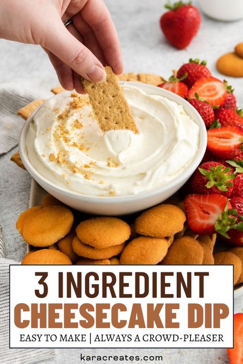 Pretzel Dip Recipes, Sweet Dips Recipes, 3 Ingredient Cheesecake, Easy Beef Recipes, Easy Dessert Dips, Cheesecake Dip Recipe, Dessert Dip Recipes, 3 Ingredient Desserts, Cake Dip