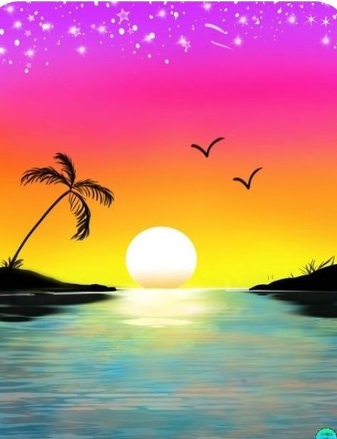 Tropical Sunset Painting, Sunset Scenery Painting, Beach Sunset Painting, Texture Painting Techniques, Easy Acrylic Painting Ideas, Ocean Paintings, Sunset Canvas Painting, Kids Canvas Art, Sky Art Painting