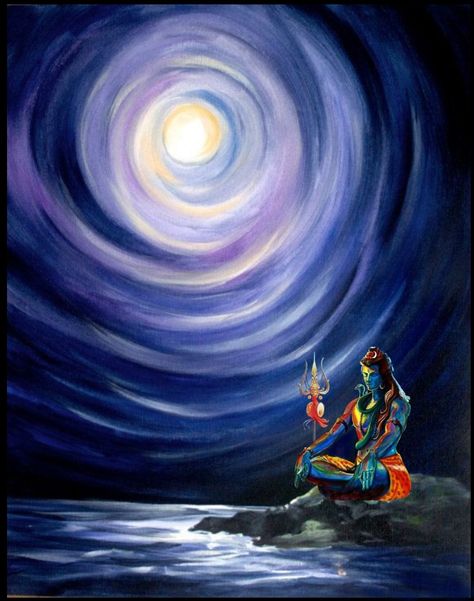 Lord Shiva as adiyogi in creative art painting Shiva Meditation, Ganesh Art Paintings, Indian Artwork, Spiritual Paintings, Sky Art Painting, Durga Painting, Shiva Painting, Ganesh Art, Flower Painting Canvas