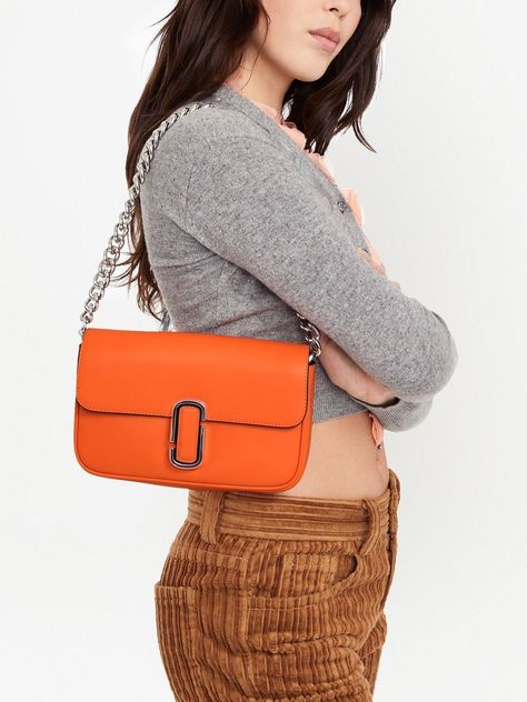 Marc Jacobs The J Marc Shoulder Bag - Farfetch Electric Orange, Bag Outfit, Chloe Faye, The Glow, Orange Leather, Designer Shoulder Bags, Leather Silver, Embossed Logo, Curator Style