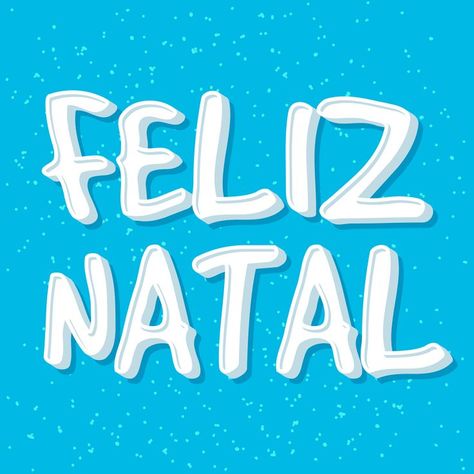 Merry Christmas in Brazilian Portuguese. Cute childiss white font type. Beveled. Embossed. Extruded. Blue background. Shadows. Light Blue snowflakes. A little perspective. Macedonia Skopje, Brazilian Portuguese, Vector Art Design, Year 2024, Macedonia, Social Networks, Vimeo Logo, Premium Vector, Graphic Resources