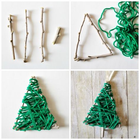 My kids and I recently went on a nature walk and gathered up some materials we found that could be used for crafting. Whenever one of us picked up something it was fun to talk openly about different ways we could use the item in a craft. This in itself is a fun creative preschool … Yarn Wrapped Christmas Tree, Wrapped Christmas Tree, Fabric Christmas Ornaments Diy, Christmas Ornaments Diy, Quilted Christmas Ornaments, Christmas Tree Crafts, Nature Walk, Christmas Ornament Pattern, Natural Christmas