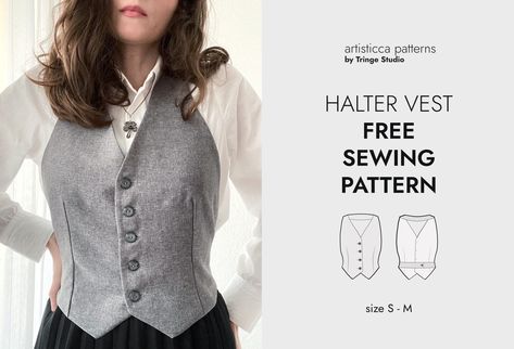 Halter Vest – Free Sewing Pattern Easy Vest Sewing Pattern, Denim Vest Pattern Sewing, Gilet Pattern Sewing, Suit Vest Sewing Pattern, West Pattern Sewing, Fitted Vest Pattern, Woman Vest Pattern, Vest Sewing Pattern Womens, Linen Vest Sewing Pattern