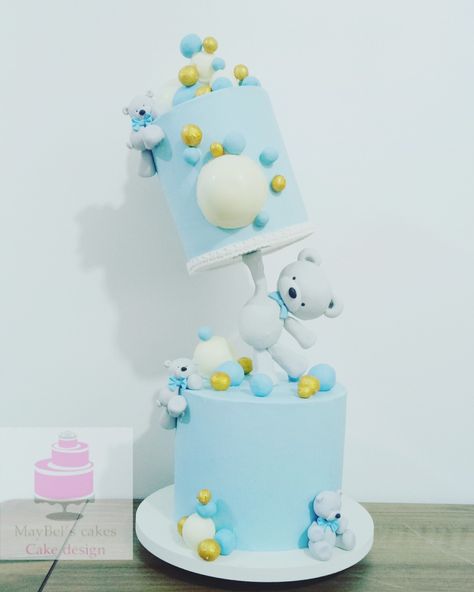 Gravity teddy bear cake - cake by MayBel's cakes Gravity Cake Ideas Birthdays, Anti Gravity Cake Ideas, Cake For Baby Boy, Glamour Cake, Anti Gravity Cake, Teddy Cakes, Topsy Turvy Cake, Cake Designs For Kids, Cake For Baby