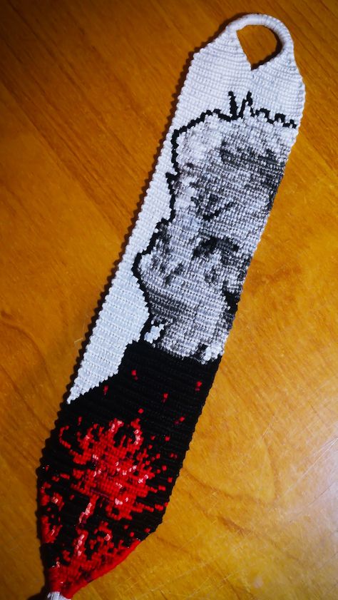 Alpha pattern bracelet, Kaneki Ken from Tokyo Ghoul Tokyo Ghoul Alpha Pattern, Tokyo Ghoul Cross Stitch, Tokyo Ghoul Crochet, Ken Tokyo Ghoul, Bracelets Patterns, Kaneki Ken, Diy Bracelets Patterns, Alpha Pattern, Tapestry Crochet