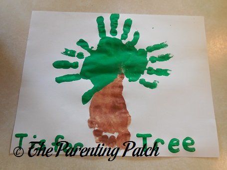 Make a letter T tree craft with handprints and footprints using nontoxic paint. Seaside Eyfs, T Is For Tree, Handprint And Footprint Crafts, Tree Handprint, Make A Letter, Halloween Costumes Kids, Jungle Crafts, Hand Print Tree, How To Make Letters