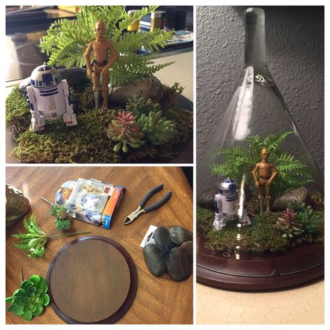 Star Wars terrarium Star Wars Terrarium Diy, Disney Terrarium, Star Wars Diy Gifts, Lego Terrarium, Star Wars Terrarium, Star Wars House Decor, Plant Creatures, Twin Nursery Room, Star Wars Bathroom