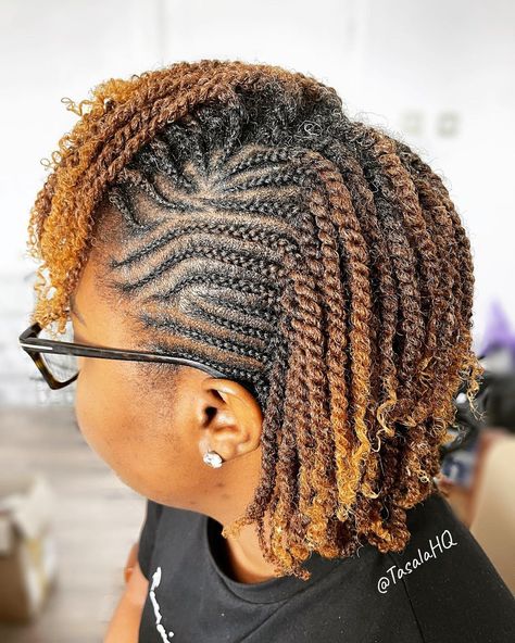 Cornrows Side Part, Twist Hairstyles For Women, Two Strand Twist Hairstyles, Side Cornrows, Spring Twist Hair, Short Hair Ponytail, Short Twists, Mermaid Hair Color, Fishtail Braid Hairstyles