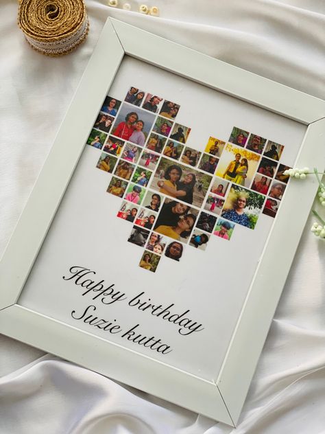 2nd Anniversary Gift For Husband, Heart Shaped Collage, Easy Birthday Cards Diy, Album Design Layout, Stationary Business, Collage Photo Frame, Poster Rangoli, Framed Calendar, Jewelry Packaging Design