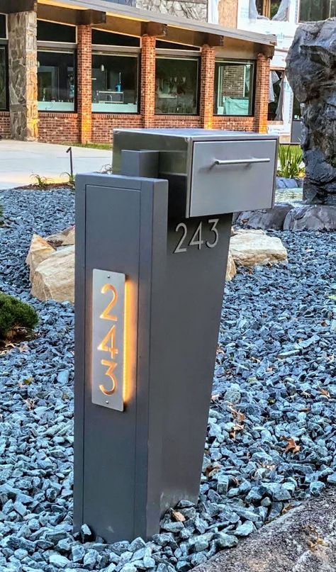 Gallery - The Mailbox Doctor Lighted Mailbox Ideas, Contemporary Mailboxes Modern, Mailbox Stand Ideas, Modern Mail Boxes, Multiple Mailbox Post Ideas, Lighted Mailbox, Modern Mailbox Ideas, Mailbox Curb Appeal, Mail Box Ideas