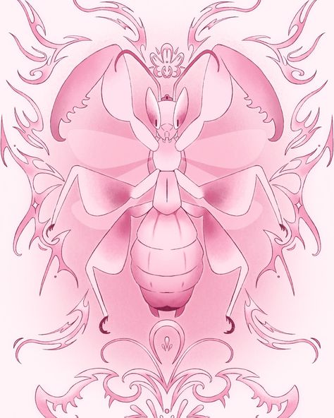 ༺𓆩✮𓆪༻ lowk been obsessed with cybersigilism this last week for some reason i was sketching and i saw a pic of a preserved mantis and it reminded me of a seraph and somehow i ended up w this… #cybersigilism #hotpink #orchidmantis #orchid #angel #bug #procreate #artstudent Orchid Mantis Aesthetic, Orchid Mantis Drawing, Pink Katydid, Mantis Aesthetic, Mantis Drawing, Orchid Mantis, A Pic, Student Art, I Saw