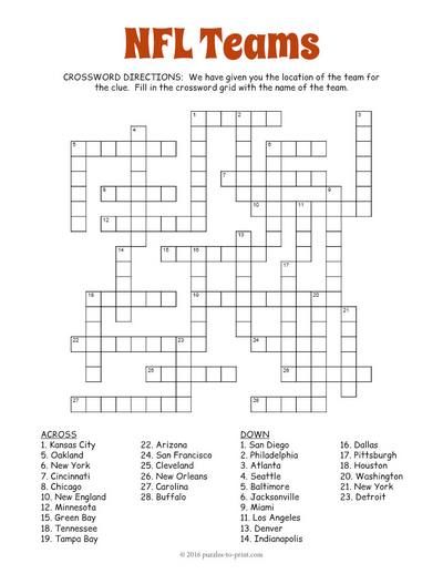 In this NFL Teams crossword puzzle we give you the location of the team, and you must come up with the name. All 32 clubs are included! Super Bowl Crossword, Football Crossword Puzzle Free Printable, Fall Crossword Puzzles Printable, Diy Crossword Puzzle, Sports Crossword, Football Word Search, Free Printable Crossword Puzzles, Crossword Puzzle Games, Fill In Puzzles