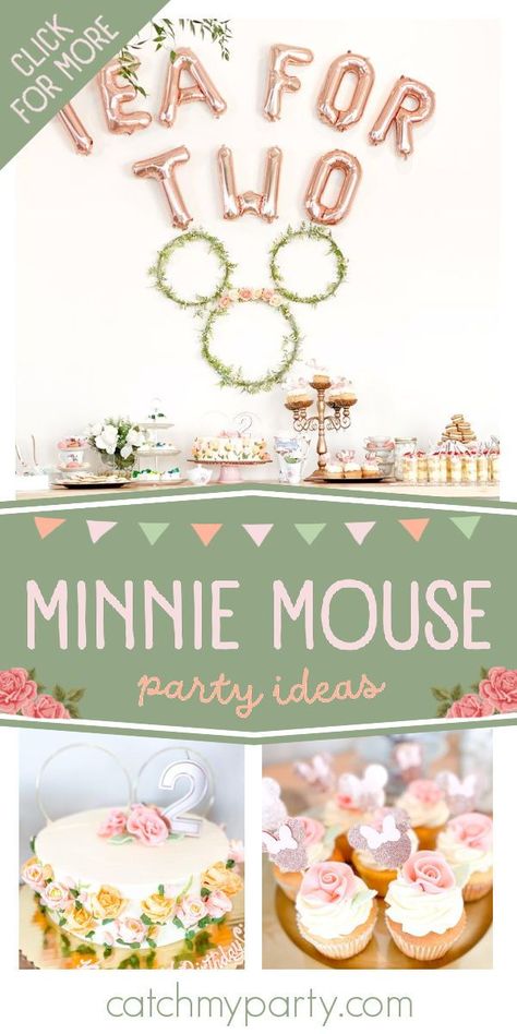 Take a look at this cute Minnie Mouse tea party! Love the cupcakes! See more party ideas and share yours at CatchMyParty.com Minnie Tea Party, Minnie Mouse Floral Birthday Party, Minnie Tea Party Birthday, Disney Party Food Ideas, Minnie Mouse Tea Party Birthday, Vintage Minnie Mouse Party, Minnie Mouse Tea Party, Mouse Tea Party, Disney Party Foods