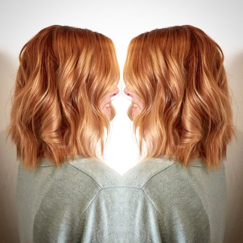 Copper Balayage by Jordan Bob Lung, Lob Hair, Auburn Balayage, Copper Balayage, Copper Blonde, Hair Dyes, Ginger Hair Color, Copper Hair Color, Haircut Styles