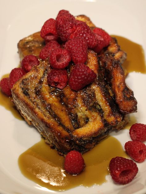 Chocolate Almond Brioche French Toast Fresh Raspberries Almond Brioche, Yummy Fast Food, Brioche French Toast, Fresh Raspberries, Chocolate Almond, Food Drinks Dessert, Quick And Easy Breakfast, Breakfast Items, Food Platters