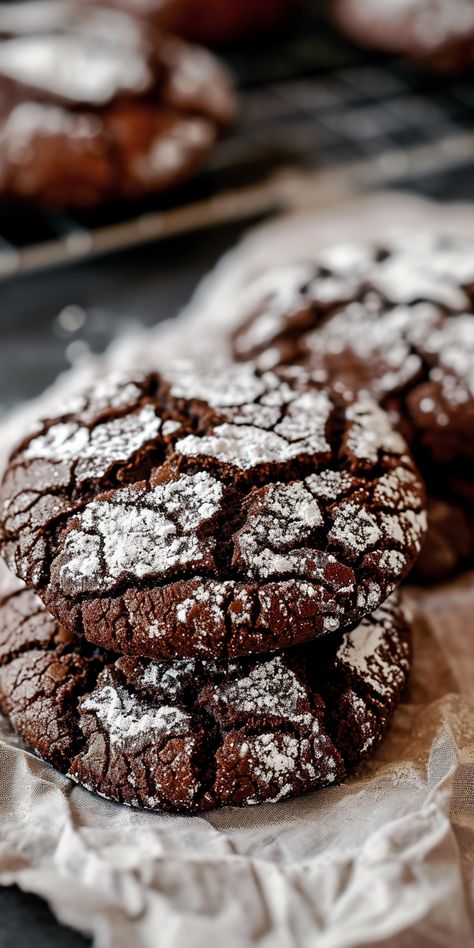 Oreo Stuffed Chocolate Chip Cookies, Cinnamon Roll Muffins, Chocolate Crinkle, Raspberry Cookies, Chocolate Crinkle Cookies, Bake Goods, Chocolate Crinkles, Molasses Cookies, Crinkle Cookies