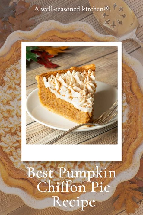 Elevate Thanksgiving with our Pumpkin Chiffon Pie: a lighter twist on the classic. Pumpkin, warm spices, and airy chiffon filling, nestled in a flaky crust. A perfect blend of textures and flavors. Try it for the holidays! #seasonedkitchen #ThanksgivingDesserts #AutumnFlavors #HolidayTreats #PumpkinPieRecipes Pumpkin Chiffon Pie With Gingersnap Crust, Pumpkin Silk Chiffon Pie, Pumpkin Chiffon Pie Recipe Paula Deen, Bob Evans Pumpkin Supreme Pie Recipe, Chiffon Pumpkin Pie Recipe, Pumpkin Chiffon Pie Recipe, Chiffon Pie Recipe, Pumpkin Chiffon, Pumpkin Chiffon Pie