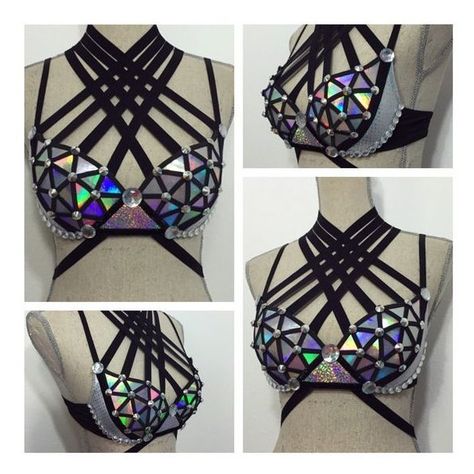 premade holographic black bra edc festival rave outfit costume alien... ❤ liked on Polyvore featuring costumes, alien costume and alien halloween costume Edc Festival, Alien Robot, Rave Ideas, Holographic Black, Festival Mode, Festival Rave Outfit, Rave Style, Rave Babe, Alien Costume