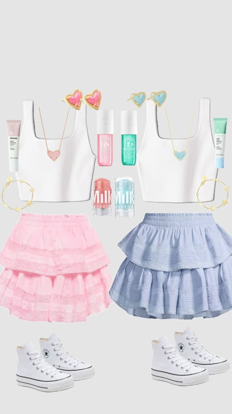 #preppy #skincare #homedecor #outfitinspo #beauty #pink #blue #taylorswift#creds to Juliana go follow her Preppy Duo Outfits, Preppy Twin Outfits, Pink And Blue Matching Outfits, Preppy Birthday Fits, Twin Outfit Ideas, Bestie Matching Outfits, Twining Outfits, Bestie Fits, Twinning Outfits