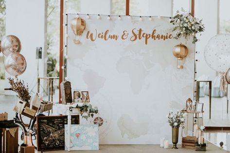 World Travel Bridal Shower Theme, Travel Photo Backdrop, Travel Decorations, Capella Singapore, Travel Theme Bridal Shower, Travel Bridal Showers, Travel Inspired Wedding, Singapore Wedding, Travel Baby Showers