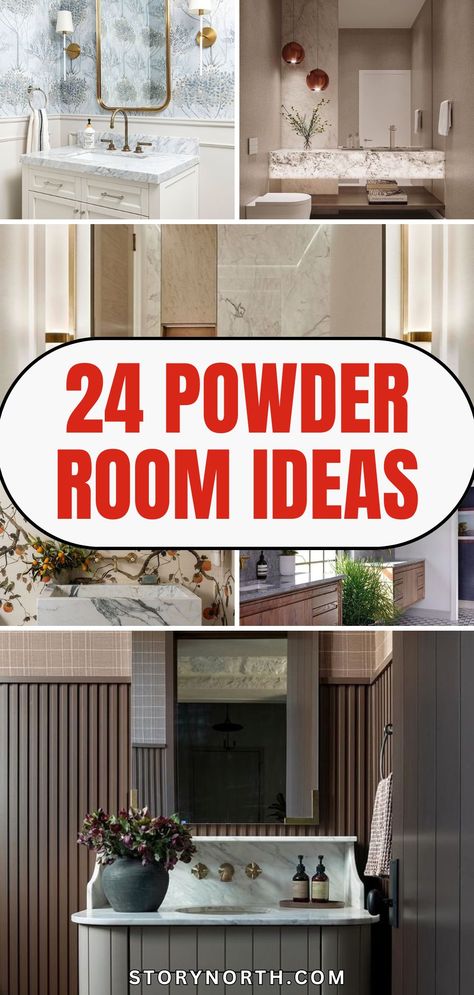 Save this pin for inspiring powder room ideas to transform your small space into a grand haven. Elevate your home decor with these stylish and practical tips! #PowderRoomIdeas #HomeDecorInspo #SmallSpaceLiving Hallway Powder Room Ideas, Timeless Powder Room Design, Powder Room Ideas Neutral, Powder Room Wallpaper Luxe, Powder Room Panelling, Powder Room Color Schemes, Scandinavian Powder Room Ideas, Neutral Half Bathroom Ideas, Small Bathrooms With Wallpaper